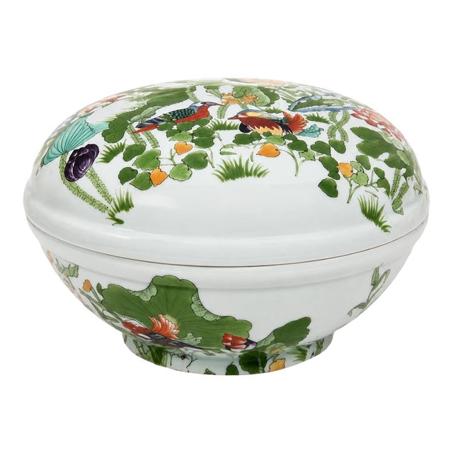 Vintage Chinese Famille Verte Porcelain Lidded Bowl For Sale