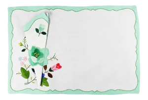 Green Floral Fabric Placemats and Napkins - Set of 6