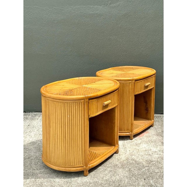 Vintage Rattan Oval Nightstands - A Pair For Sale - Image 10 of 12