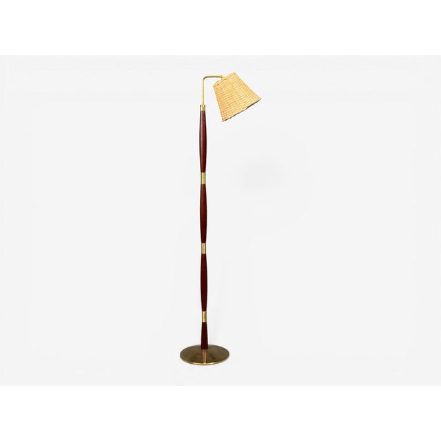 1960s Laoni Belysning, Swedish Modern, Floor Lamp, Stained Wood, Brass, Sweden, 1960s For Sale - Image 5 of 14