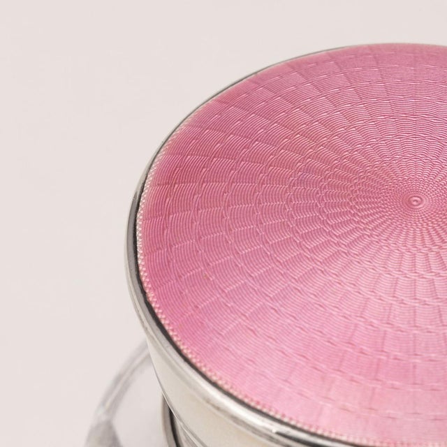 English Silver, Guilloché Enamel and Cut Crystal Jar, 1927 For Sale - Image 6 of 12
