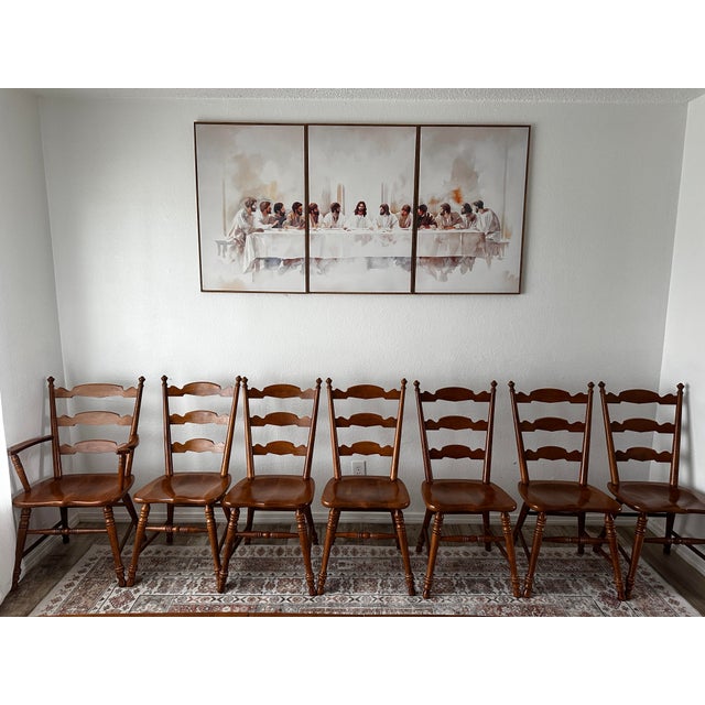 English Tell City Chair Co. #48 Andover Solid Maple Dining Set – Extension Table, 2 Leaves, Captain Chair & 6 Side Chairs For Sale - Image 3 of 6