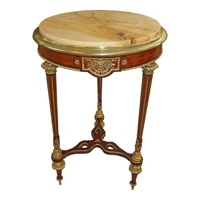 19th Century French Weisweiler Style Marble Top Gueridon Table by Henry Dasson For Sale