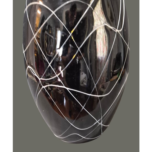 Mid-Century Modern Mid Century Modern Art Glass Black & White Drip String Pattern Vase 19'' For Sale - Image 3 of 9