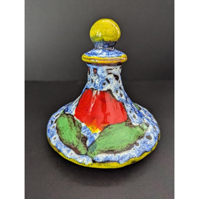 Gemstone Mid 20th Century Marius Bessone Vallauris Attributeed French Pottery Fat Lava Moon Crater Glaze Lidded Jar For Sale - Image 7 of 10