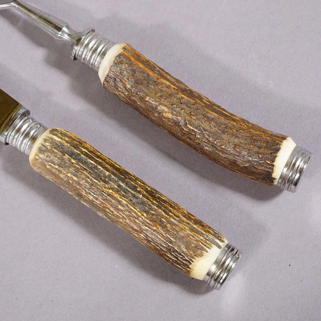 Farmhouse Vintage Stag Horn Carving Set Solingen, Germany For Sale - Image 3 of 4