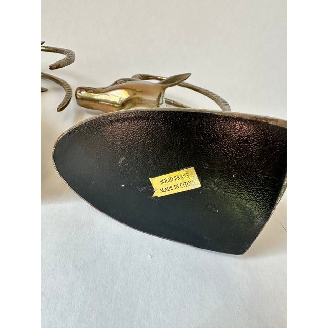 Brass Pair of Art Deco Revival Polished Brass Gazelle/Ibex/Antelope Bookends For Sale - Image 8 of 8