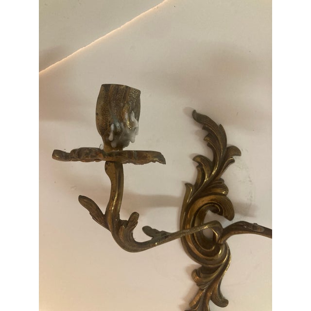 French Louis XV Bronze Detailed Candle Wall Sconces - A Pair For Sale In Los Angeles - Image 6 of 9