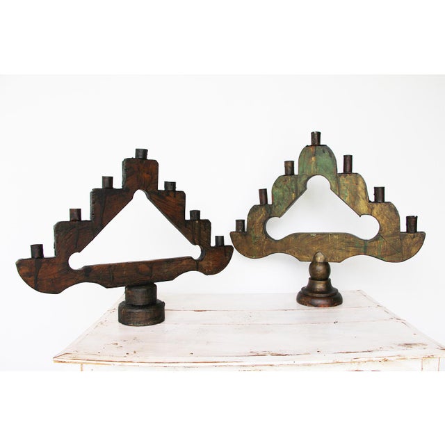 19th Century Antique Baroque Style Wooden Ecclesiastical Altar Candelabras - a Pair Dimensions (Bigger one): Height: 16.14...
