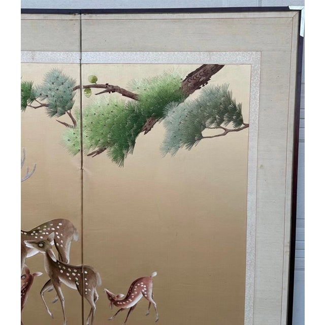 Textile Antique Japanese Meiji Two-Panel Embroidered Silk Screen W/ Deer & Pine, C. 1880 For Sale - Image 7 of 18
