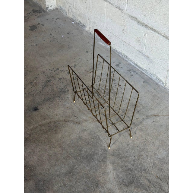 Metal Vintage Danish Brass Magazine Rack Mid Century Modern Newspaper Holder For Sale - Image 7 of 8