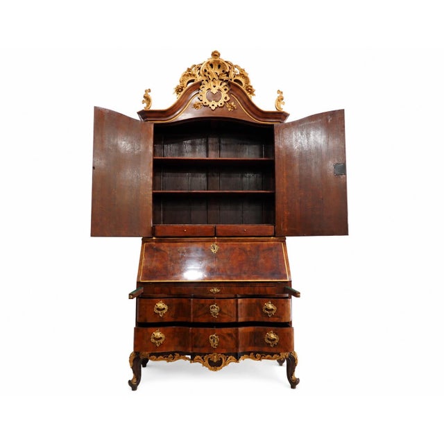 Antique Walnut Bureau Cabinet attributed to Ortmann, Denmark, 1745 For Sale - Image 11 of 17