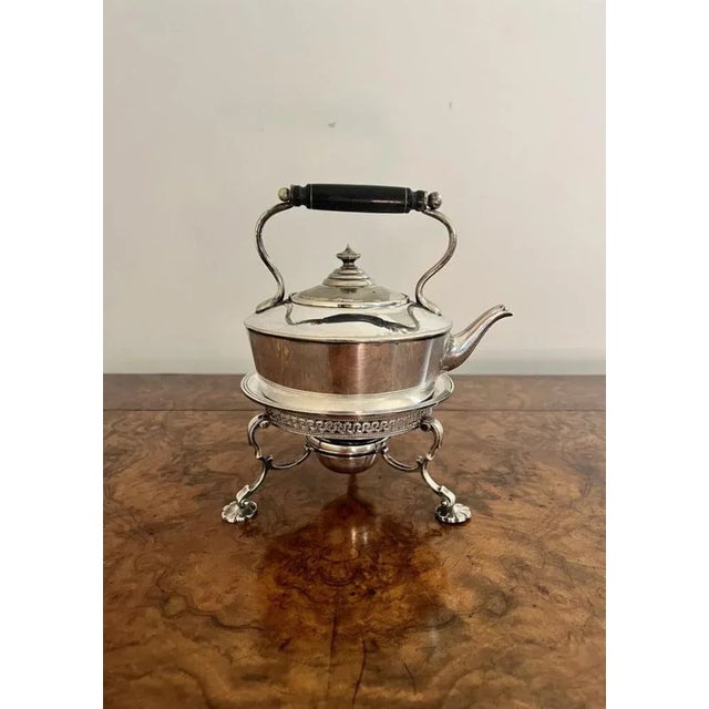 Antique Edwardian Silver-Plated Spirit Kettle on Base from Fenton Brothers, 1900, Set of 2 For Sale - Image 10 of 10