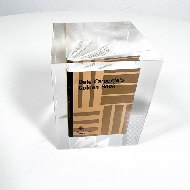 1980s Dale Carnegie Lucite Paperweight Encased Golden Book For Sale - Image 9 of 9
