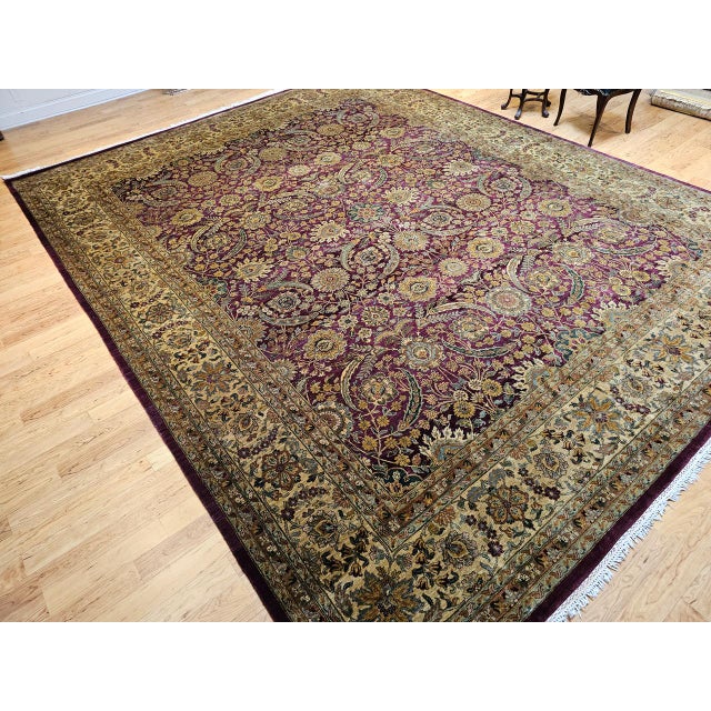 Vintage Oversize Kerman Design Rug in Royal Purple, Green, Cream, Gold, Blue For Sale - Image 4 of 15