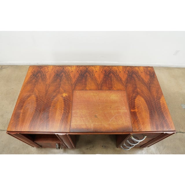 Vintage Art Deco Waterfall Desk & Barrel Back Chair (Set of 2) For Sale In Austin - Image 6 of 18