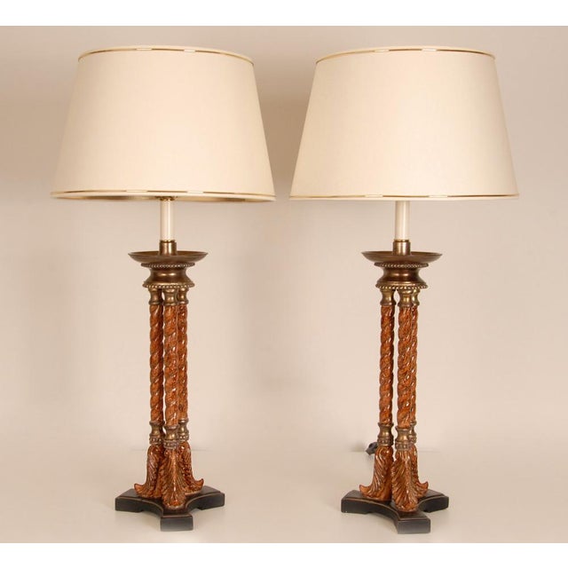 Vintage Italian Neoclassical Column Lamps in Turned Burl Wood, 1980s, Set of 2 For Sale - Image 6 of 9