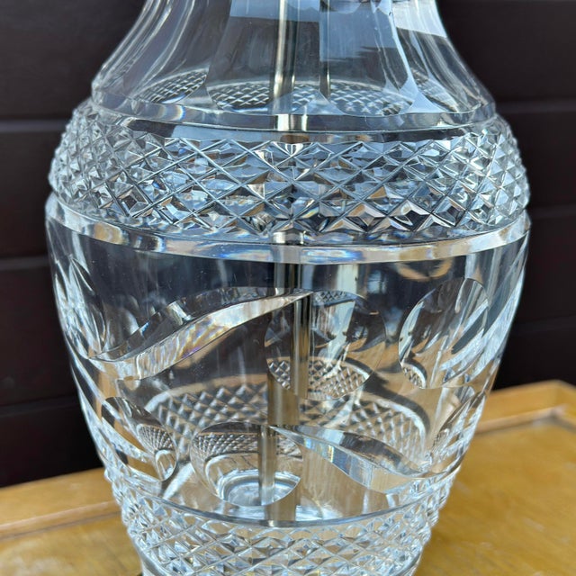Contemporary Signed Waterford Crystal Table Lamp With Silk Shade For Sale - Image 3 of 12