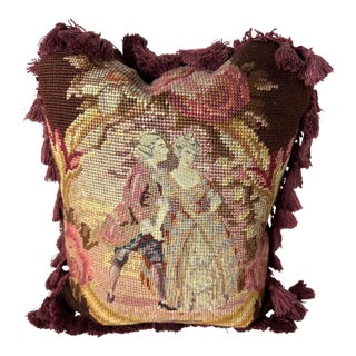 Vintage Needlepoint Down Pillow For Sale