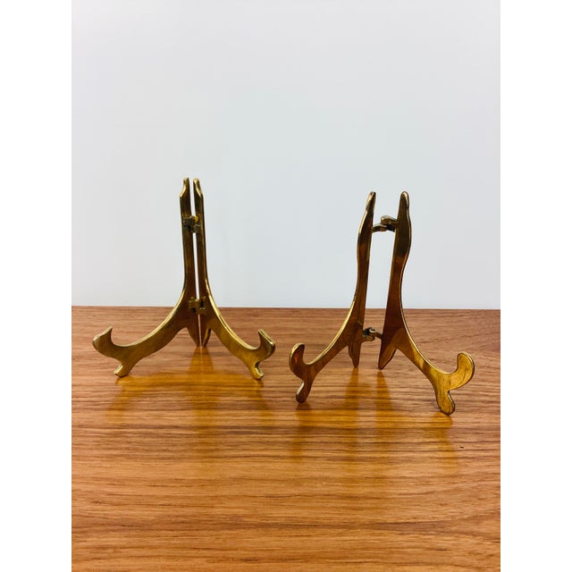 Art Deco Vintage Pair of Solid Brass Hinged Plate / Art Display Easel For Sale - Image 3 of 9