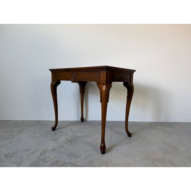 Vintage Mahogany Queen Anne Style Shell-Carved Side Table With Pull-Out Trays For Sale - Image 11 of 14