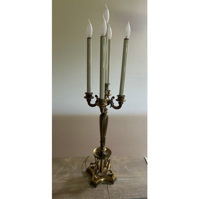 Vintage Large Brass Electric 5 Candle Light Candleabra Table Lamp 34" For Sale - Image 6 of 8