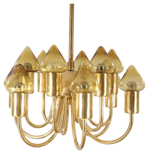 Mid-Century Modern Brass and Glass Model T 789/12 Chandelier from Hans-Agne Jakobsson Ab Markaryd