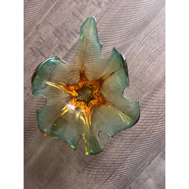 Vintage Murano Blown Glass - Green and Yellow Leaf Bowl For Sale - Image 9 of 9