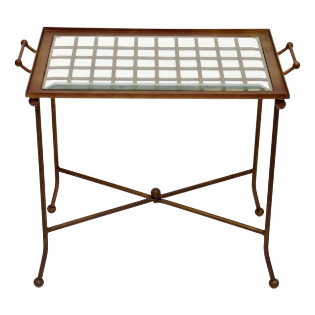 Vintage Brass and Glass Tray Top Side Table, 1970s For Sale