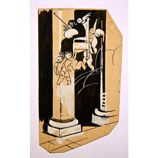Gabriele Galantara, Angels, Angeli, Mixed Media Drawing, 1907 For Sale