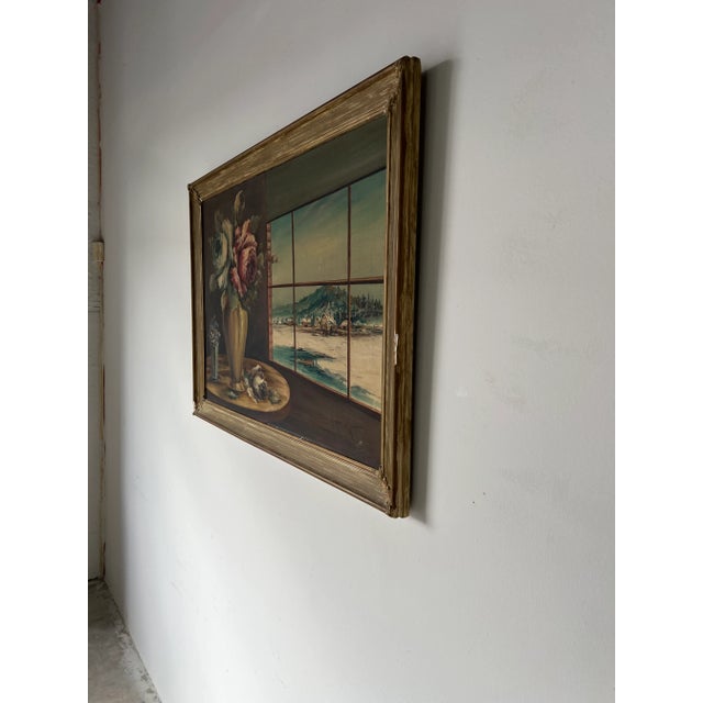 Vintage Still Life Window View Oil Painting, Signed For Sale - Image 4 of 13