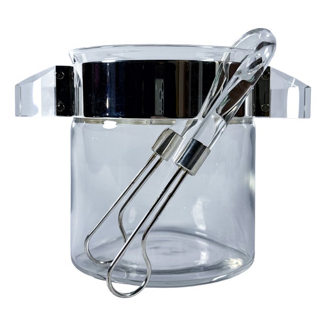 Posmodern Crystal, Acrylic Glass and Silver-Plated Ice Bucket from Guzzini, 1980s For Sale