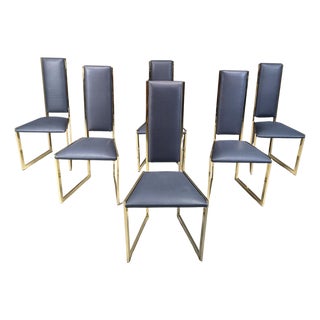 Vintage Brass Dining Chairs, 1970s, Set of 6 For Sale