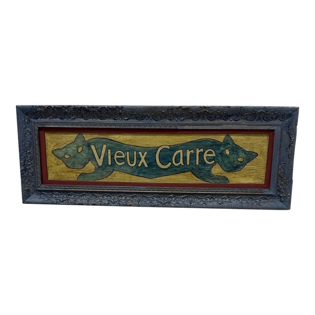 1970s Vintage Painted French Cat Folk Art Sign For Sale