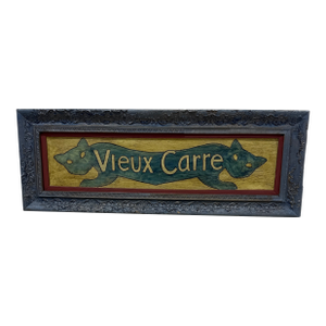 1970s Vintage Painted French Cat Folk Art Sign