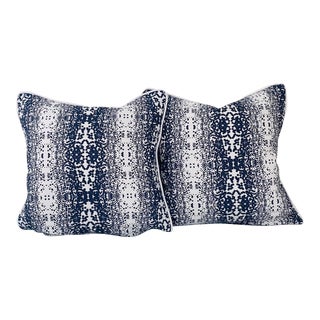 18” X 18” Victoria Larson Stardust Navy White Abstract Linen Cotton Pillow Covers - a Pair For Sale