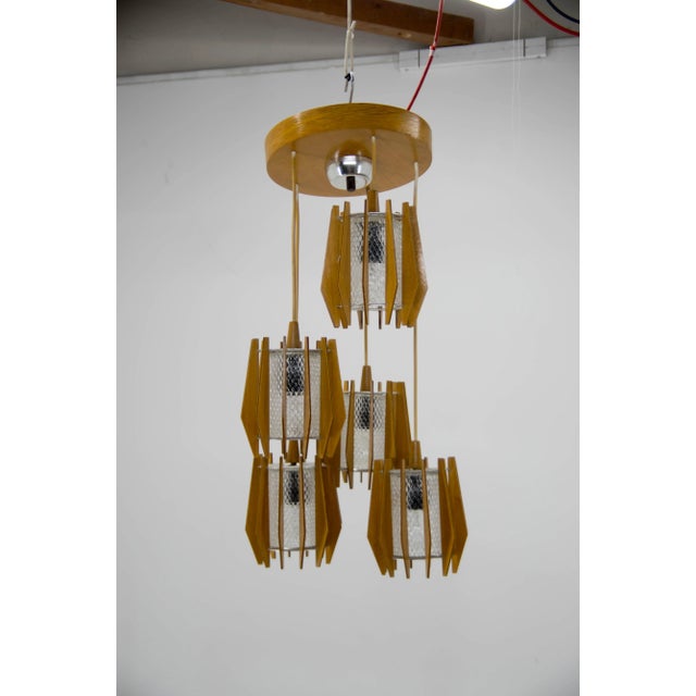 Chandelier and Wall Lamp from Drevo Humpolec, 1970s, Set of 2 For Sale - Image 9 of 13