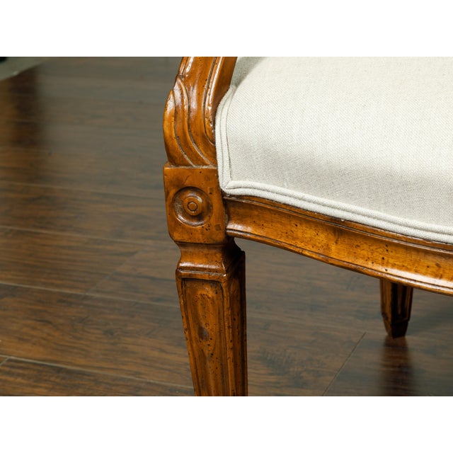 Wood Pair of Italian 1860s Walnut Armchairs with Tapered Legs and New Upholstery For Sale - Image 7 of 9