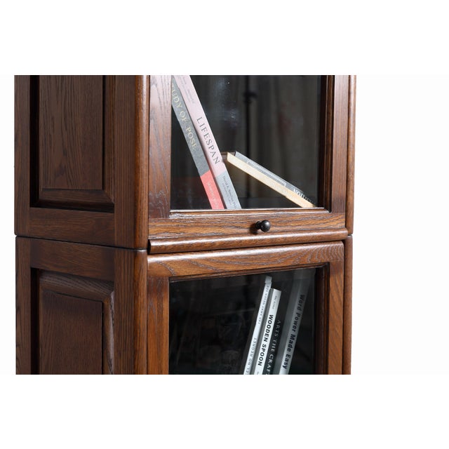 Mission Narrow Barrister Bookcase - Beveled Glass - Walnut Stain For Sale In Chicago - Image 6 of 17