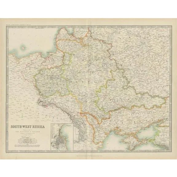 1900 - 1909 Antique Map of South-West Russia by Johnston, 1909 For Sale - Image 5 of 5