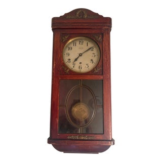 Antique French Vedette Wooden Wall Clock For Sale