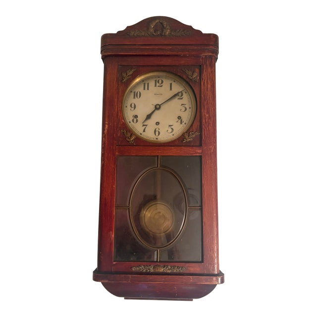 Antique French Vedette Wooden Wall Clock For Sale