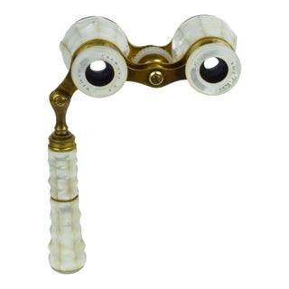 Antique 1900 'S French Mother of Pearl & Gilt Brass Colmont Paris Lorgnette Opera Glasses With Hamilton Lenses For Sale