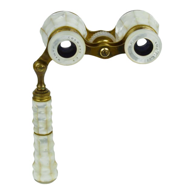 Antique 1900 'S French Mother of Pearl & Gilt Brass Colmont Paris Lorgnette Opera Glasses With Hamilton Lenses For Sale