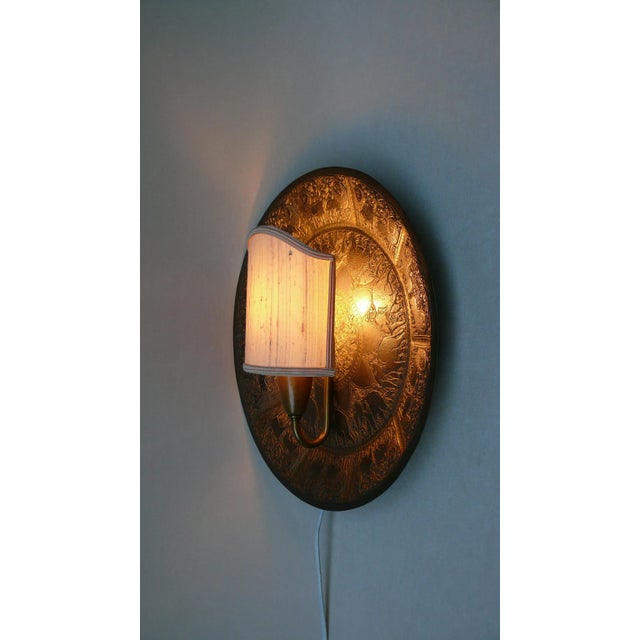 African Style Brass Lion and Elephant Wall Light with Clip on Shade, 1960s For Sale - Image 6 of 18
