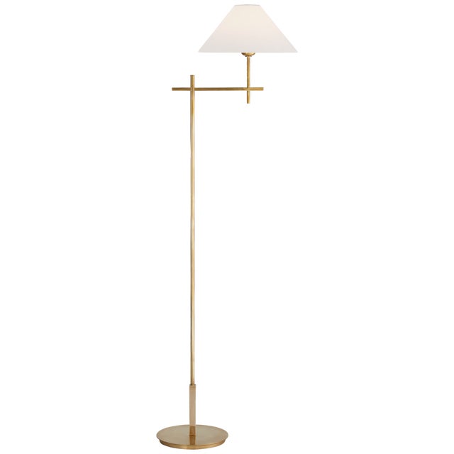 Modern J. Randall Powers by Visual Comfort Signature Hackney Bridge Arm Floor Lamp in Hand-Rubbed Antique Brass with Linen Shade For Sale - Image 3 of 3