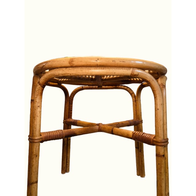 Mid-Century Italian Bamboo & Rattan Side Table With Sculptural Spiral Top, 1950s–60s For Sale - Image 9 of 11