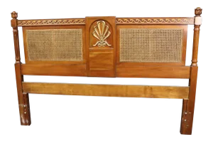 Italian Style Paint Decorated and Caned Queen Size Headboard