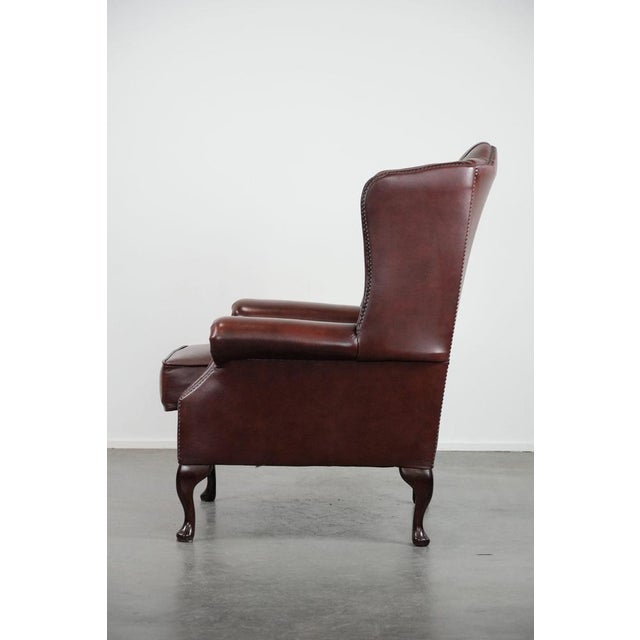 1990s Chesterfield Wing Chair in Cowhide Leather For Sale - Image 5 of 13