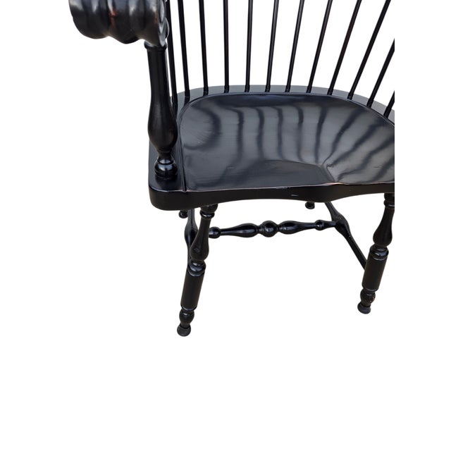 1990s Ethan Allen Black Windsor Chair Comb Back Philadelphia Armchair Saddle Seat For Sale - Image 11 of 16